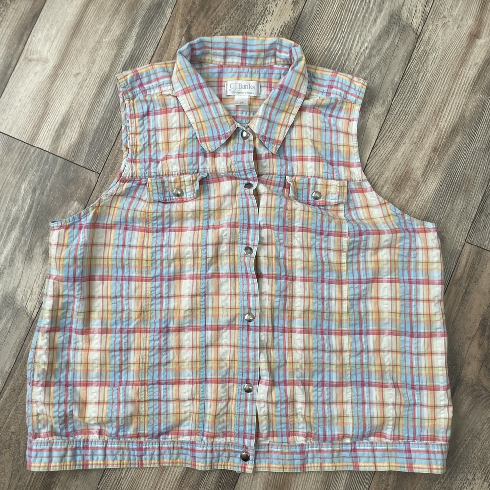 cj banks Women Sleeveless Button-Up Shirt Plaid Size 2X